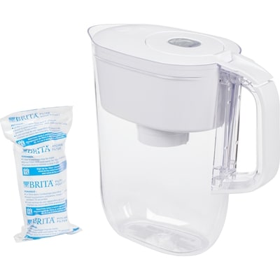 Petit pichet de filtration d’eau  d’une capacité de 6 tasses avec 1 filtre standard, sans BPA, modèle Denali blanc