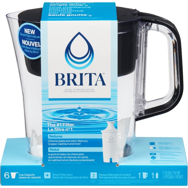 Small 6 Cup Water Filter Pitcher with 1 Standard Filter, Made Without BPA, Denali, Black