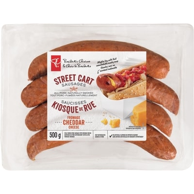 President's Choice Street Cart Sausages™ Cheddar Cheese 500 g, $1.40/100g