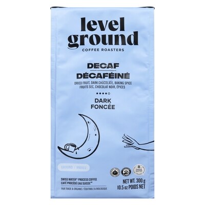 Level Ground Café décaféiné foncé et apaisant moulu 300 g, 5,10 $/100g