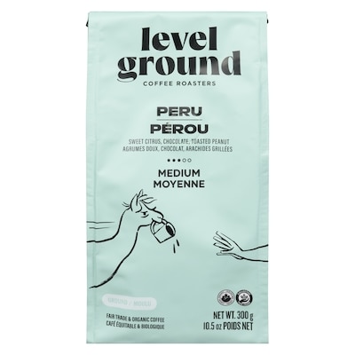 Level Ground Café d'origine unique pérou mi-noir et doux moulu 300 g, 5,10 $/100g