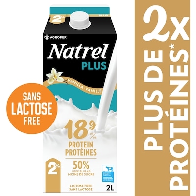 Natrel Lait protéiné à saveur de vanille 1% sans lactose Natrel Plus 2 l, 0,42 $/100ml