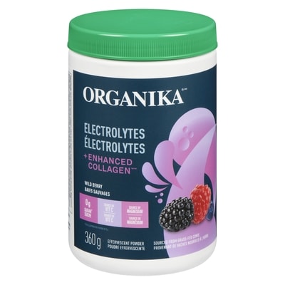 Organika Electrolytes + Enhanced Collagen Effervescent Powder Wild Berry 360 g, $13.05/100g