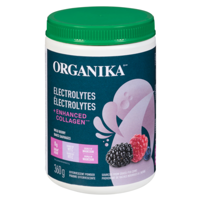 Organika Électrolytes + enhanced collagen poudre effervescente baies sauvages 360 g, 13,33 $/100g