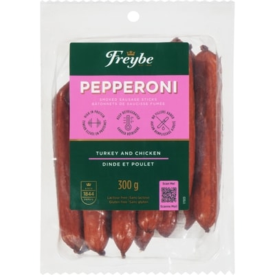 Freybe Bâtonnets de saucisse fumée pepperoni dinde et poulet 300 g, 4,50 $/100g