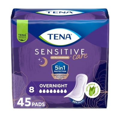 Tena Sensitive Care Overnight Incontinence Pads for Women, 45 Count 45 ea, $0.78/1ea