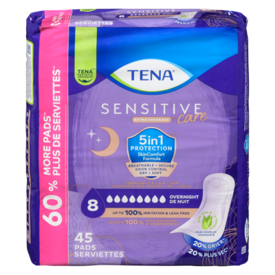 Tena Pads Overnight 45 ea, $0.78/1ea