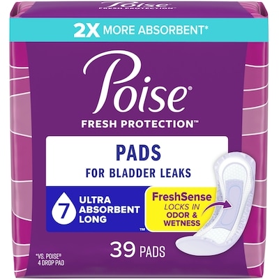 Poise Incontinence Pads, 7 Drop, Ultra Absorbency, Long, 39 Count 39 ea, $0.87/1ea