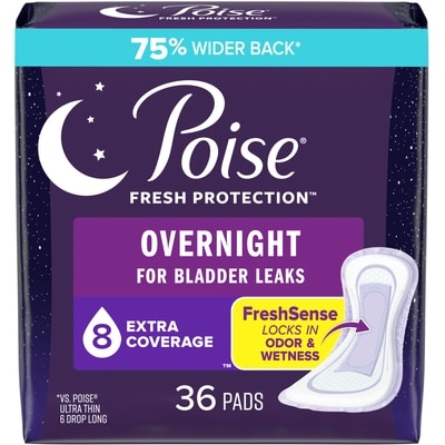 Poise Incontinence Pads, 8 Drop, Overnight, Extra-Coverage, 36 Ct 36 ea, $0.94/1ea