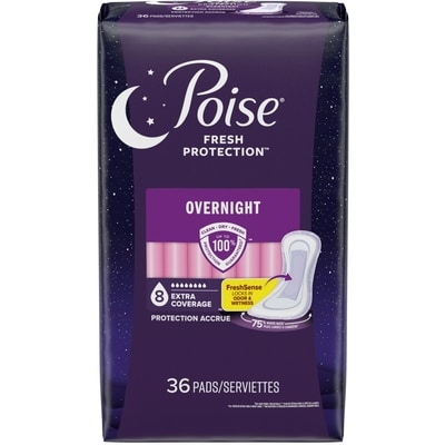 Poise Serviettes d’incontinence, absorption pour la nuit, longueur 36 ea, 0,94 $/1ch