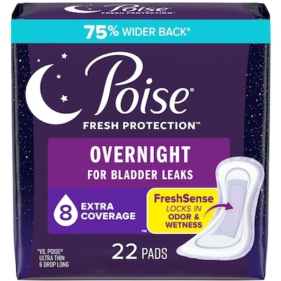 Poise Incontinence Pads, Overnight, Extra-Coverage, 22 Count 22 ea, $1.00/1ea