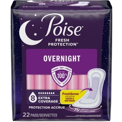 Poise Serviettes d’incontinence ultraminces, nuit, 22 unités 22 ea, 1,00 $/1ch