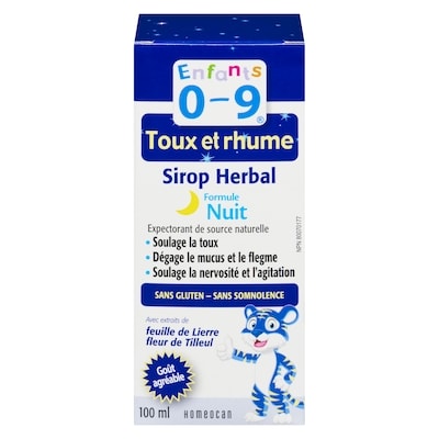 Homeocan Enfants 0-9 sirop herbal toux et rhume formule nuit 100 ml, 8,79 $/100ml