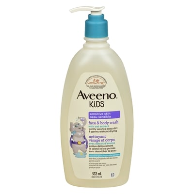 Aveeno Kids Face  Body Wash,  Hypoallergenic, 2 in 1 Cleanser, Oat Formula, Sensitive Skin, Kids Shower Gel 532 ml, $2.44/100ml