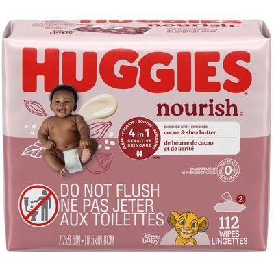 Huggies Lingettes pour bébés parfumées Nourish, 2 emballages à bouton-poussoir (total de 112 lingettes) 112 ea, 0,09 $/1ch