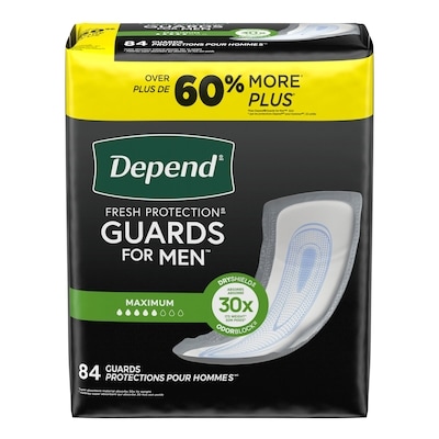 Depends Guards Incontinence Pads for Men, Maximum Absorbency, 84 Count 84 ea, $0.43/1ea