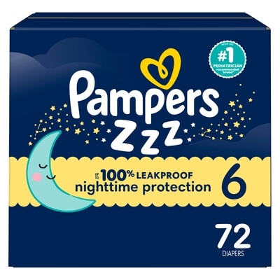 Pampers ZZZ Overnight Diapers, Size 6, 72 Count 72 ea, $0.58/1ea