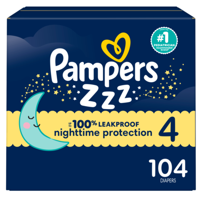 Pampers Swaddlers, Overnights, Size 4 104 ea, $0.38/1ea