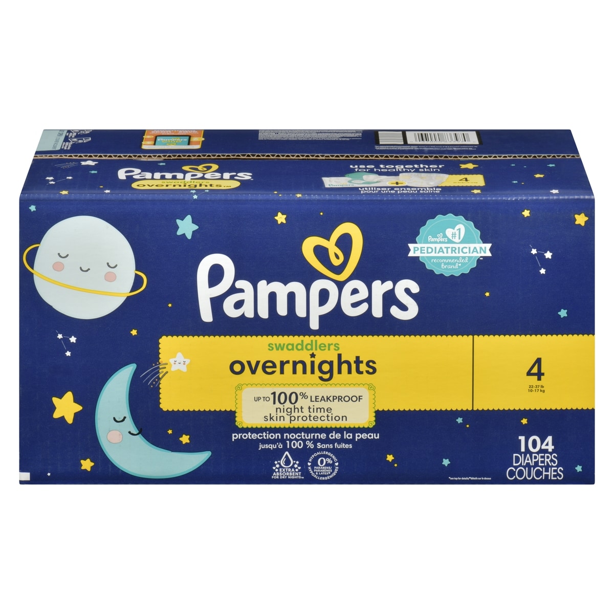Pampers Swaddlers, Overnights, Size 4 104 ea, $0.38/1ea