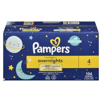 Pampers Couches de nuit Swaddlers, taille 4 104 ea, 0,41 $/1ch