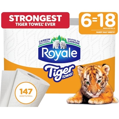 Royale Tiger Strong Paper Towel, 6 Equal 18 Rolls, 147 Sheets per Roll 6 ea, $3.83/1ea