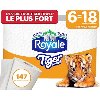 Royale Essuie-tout Tiger Towel, 6 équiv. à 18 roul., 147 feuilles par rouleau 6 ea, 3,83 $/1ch