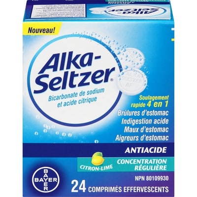 Alka-Seltzer Comprimés antiacides effervescents pour le soulagement des brûlures d’estomac, saveur de citron lime 24 ea, 0,25 $/1ch