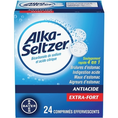 Alka-Seltzer Comprimés antiacides effervescents pour le soulagement des brûlures d’estomac, extra forts 24 ea, 0,44 $/1ch