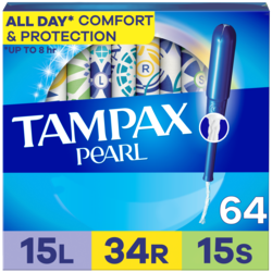 Pearl Tampons Multipack with LeakGuard Braid, Light/Regular/Super, 64 Ct