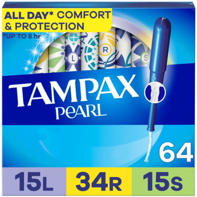 Tampax Pearl Tampons Trio Multipack, with LeakGuard Braid, Light/Regular/Super Absorbency, Unscented, 64 Count. 64 ea, $0.29/1ea
