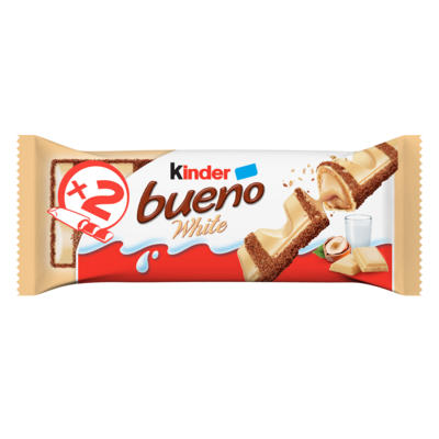 Kinder BUENO Barres au chocolat blanc et à la crème aux noisettes, 2 barres emballées individuellement par paquet 39 g, 5,10 $/100g