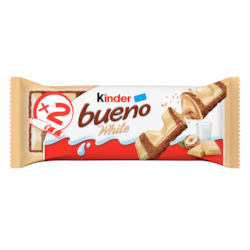 Kinder BUENO Barres au chocolat blanc et à la crème aux noisettes, 2 barres emballées individuellement par paquet 39 g, 5,13 $/100g