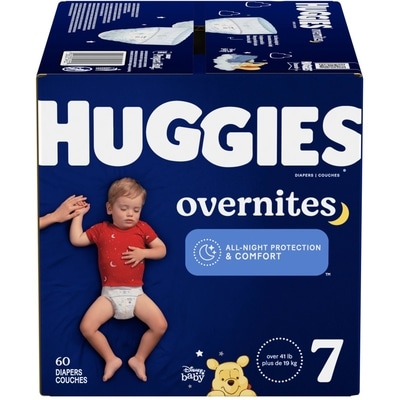 Huggies Couches pour bébé Overnites pour la nuit, taille 7 (plus de 19 kg [41 livres]), 60 unités 60 ea, 0,58 $/1ch