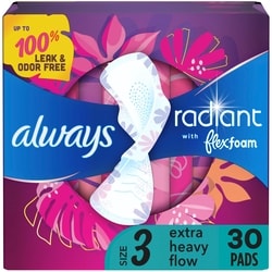 RADIANT FEMININE PADS FOR WOMEN, SIZE 3 HEAVY, WITH WINGS, LIGHT CLEAN SCENT, 30 CT