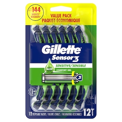 Gillette Rasoirs jetables Sensible pour hommes, 12 unités 12 ea, 1,96 $/1ch