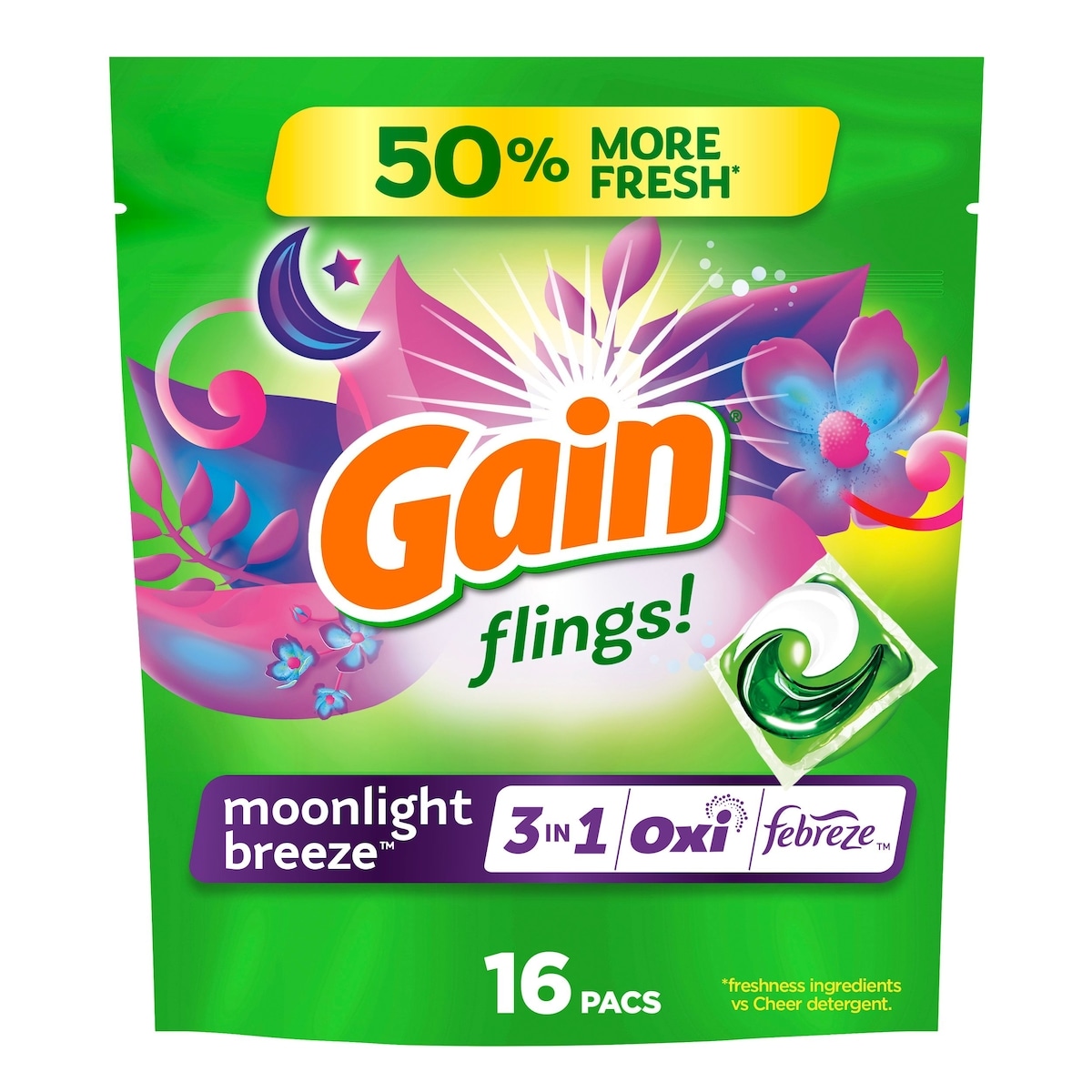 Gain Laundry Detergent Pods With Aroma Boosters, Moonlight Breeze Scented, 16 Pack 16 ea, $0.44/1ea