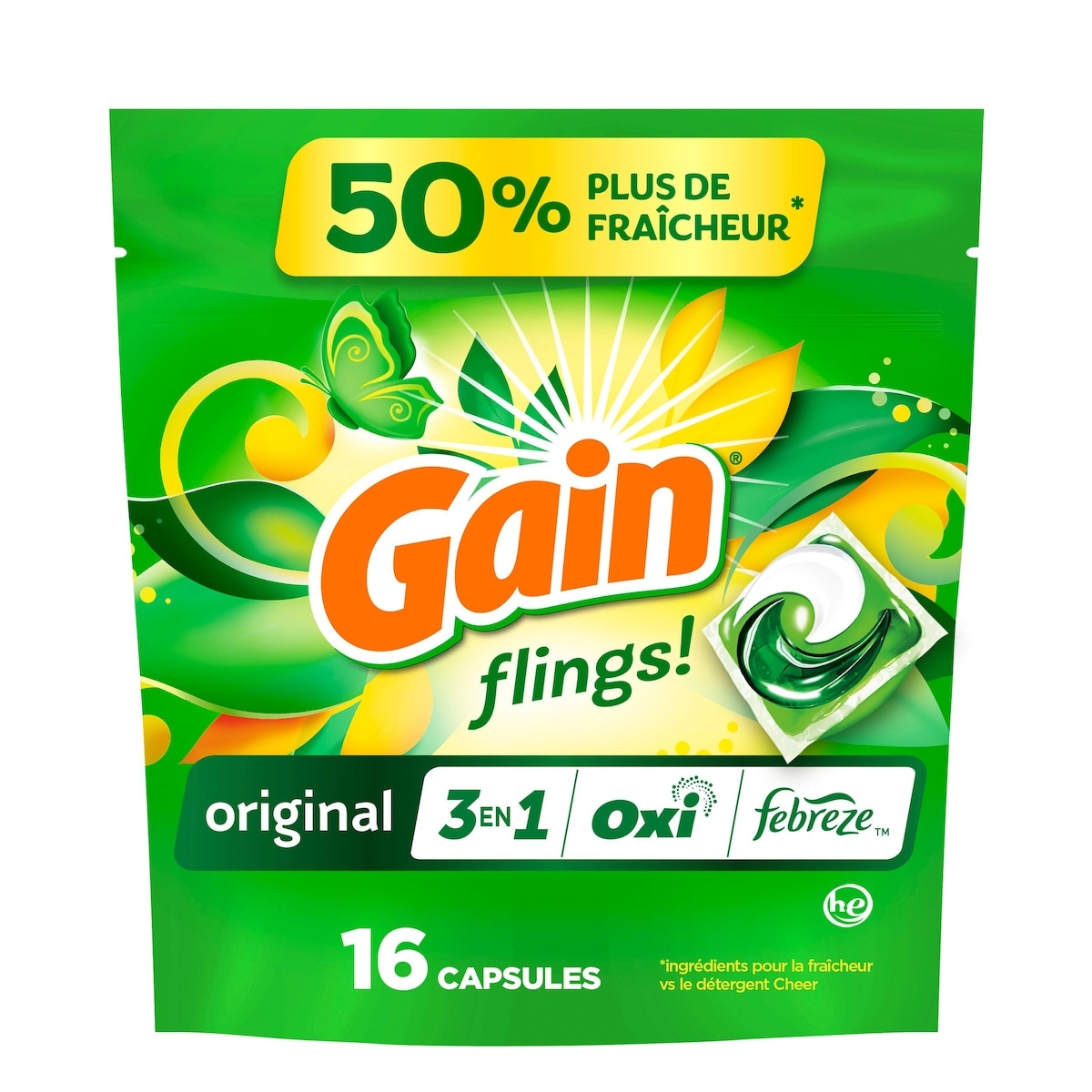 Gain Lessive en sachets avec amplificateurs d'arôme, 16 sachets 16 ea, 0,44 $/1ch