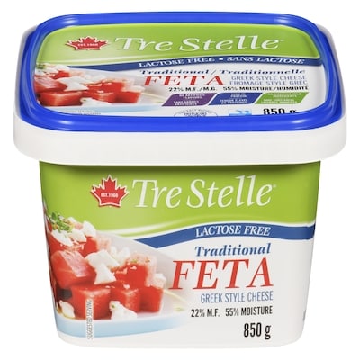 Tre Stelle Greek Style Cheese Traditional Feta 22% M.F. 850 g, $2.70/100g