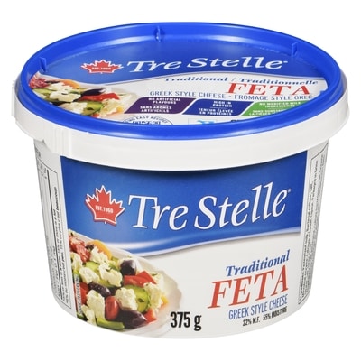 Tre Stelle Greek Style Cheese Traditional Feta 22% M.F. 375 g, $3.20/100g