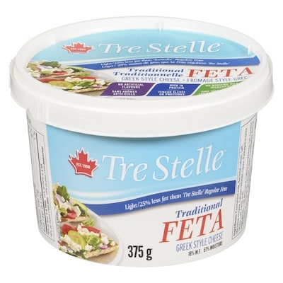Tre Stelle Greek Style Cheese Traditional Feta 16% M.F. 375 g, $3.20/100g