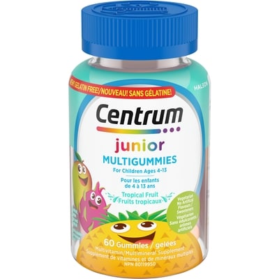 Centrum Junior MultiGummies Tropical Fruit Multivitamin and Multimineral Supplement, Pineapple-Mango, Dragonfruit, and Passionfruit Flavours, 60 count 60 ea, $0.26/1ea