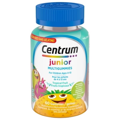 Centrum Junior MultiGummies Tropical Fruit Multivitamin and Multimineral Supplement, Pineapple-Mango, Dragonfruit, and Passionfruit Flavours, 60 count 60 ea, $0.26/1ea