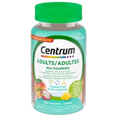 Centrum Multigummies aux fruits tropicaux pour adultes, supplément de vitamines et de minéraux multiples, saveurs d’ananas-mangue, de pitaya et de fruit de la passion, 120 120 ea, 0,15 $/1ch