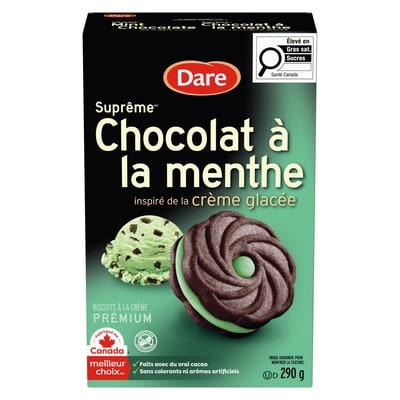 Dare Biscuits remplis de crème, style crème glacée, au chocolat à la menthe 290 g, 1,72 $/100g