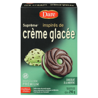 Dare Biscuits remplis de crème, style crème glacée, au chocolat à la menthe 290 g, 1,03 $/100g