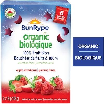 SunRype Bouchées de fruits biologiques Pomme fraise 108 g, 4,17 $/100g