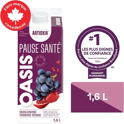 Oasis Jus de grenade, raisin Concord, framboise Health Break 1.6 l, 0,41 $/100ml