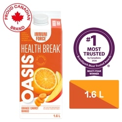 Oasis Orange Carrot Mango Juice 1.6 l, $0.39/100ml