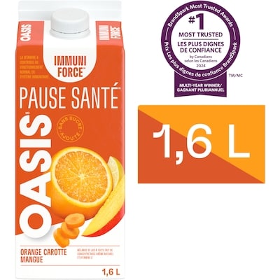 Oasis Jus de mangue, carotte, orange Health Break 1.6 l, 0,41 $/100ml