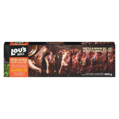 Lou’s Côtes levées de dos de porc tendres rôties lentement entièrement cuites en sauce barbecue 600 g, 2,42 $/100g